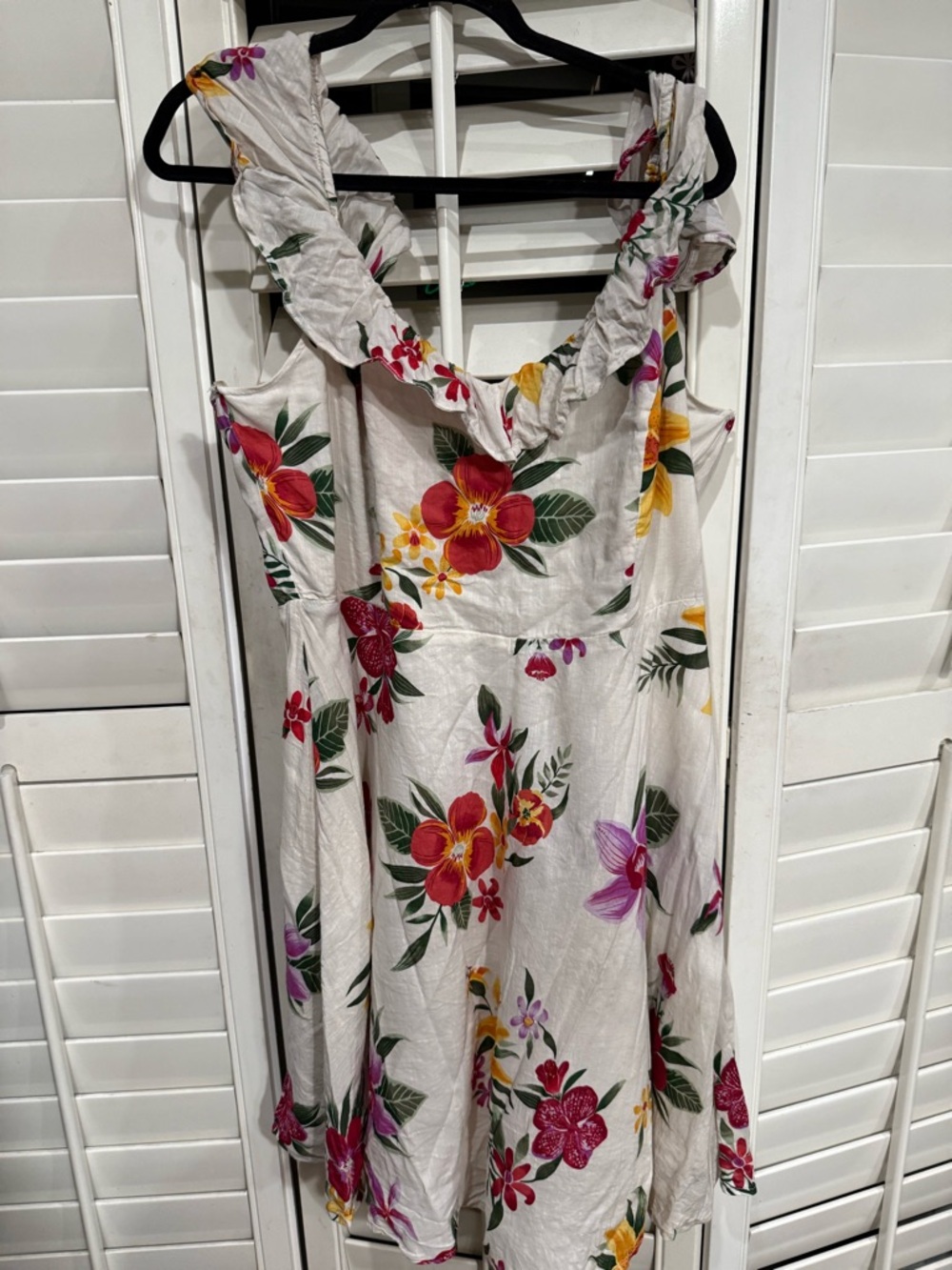 Cream Floral Sleeveless Dress with Red and Yellow Blooms